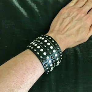 Genuine Leather, Rhinestone & Stud Cuff Bracelet